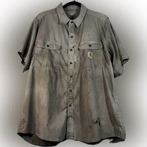 Carhartt Thrashed Distressed Men Size XL Ripstop Button-Down SS Work Shirt Gray